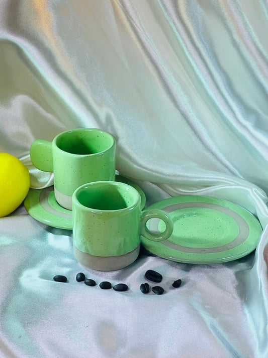 Green Espresso Cups & Saucers Combo