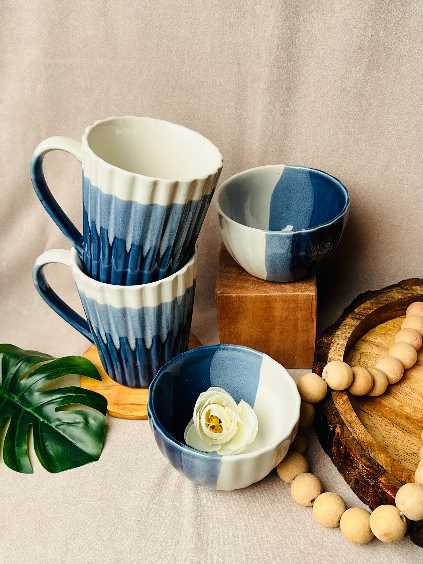 Ocean Blue Ombre Mugs and Bowls Combo