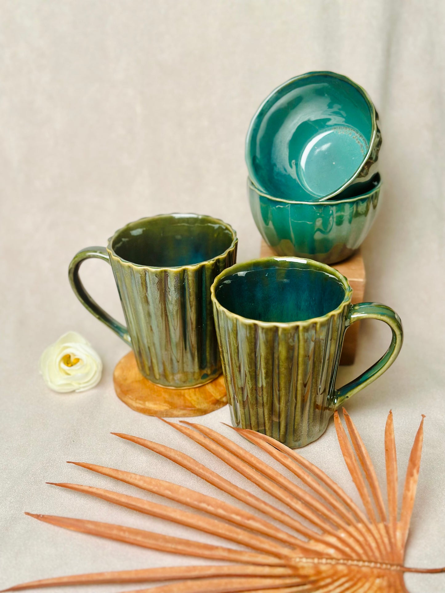 Olive Green Mugs and Bowls Combo-1