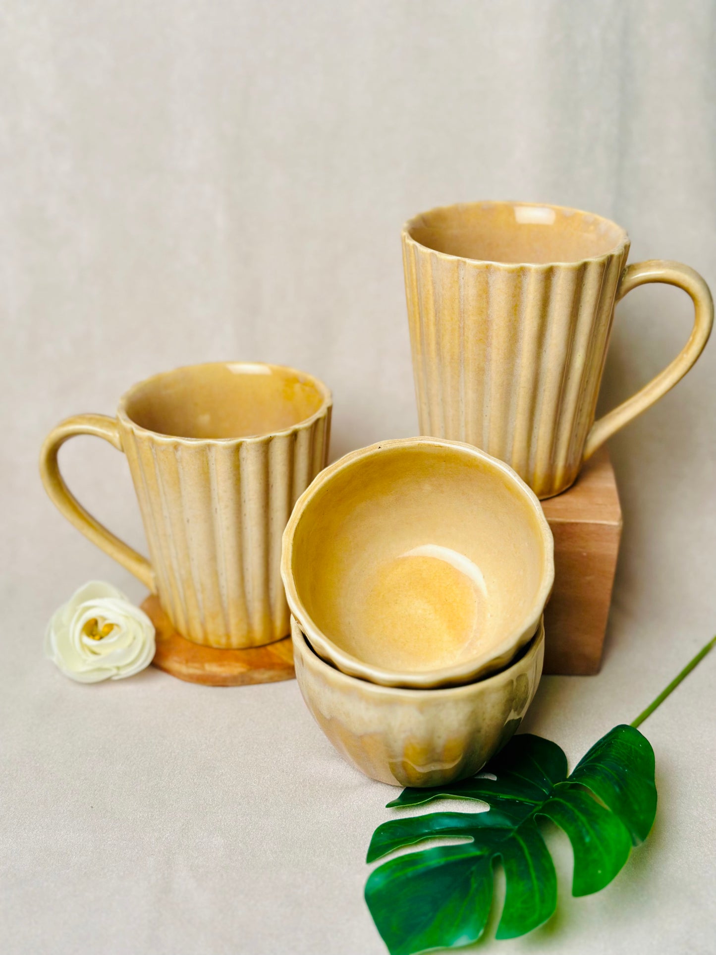 Yellow Ochre Mugs and Bowls Combo