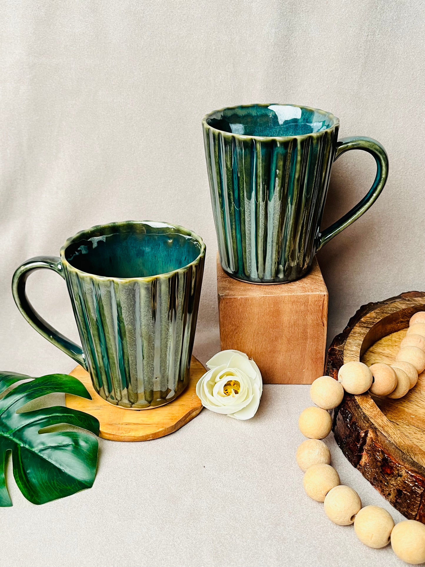 Olive Green Ribbed Mug