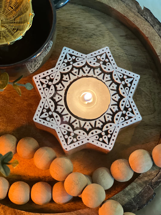 Wooden Hand-carved Sitaara Tea-light Holder