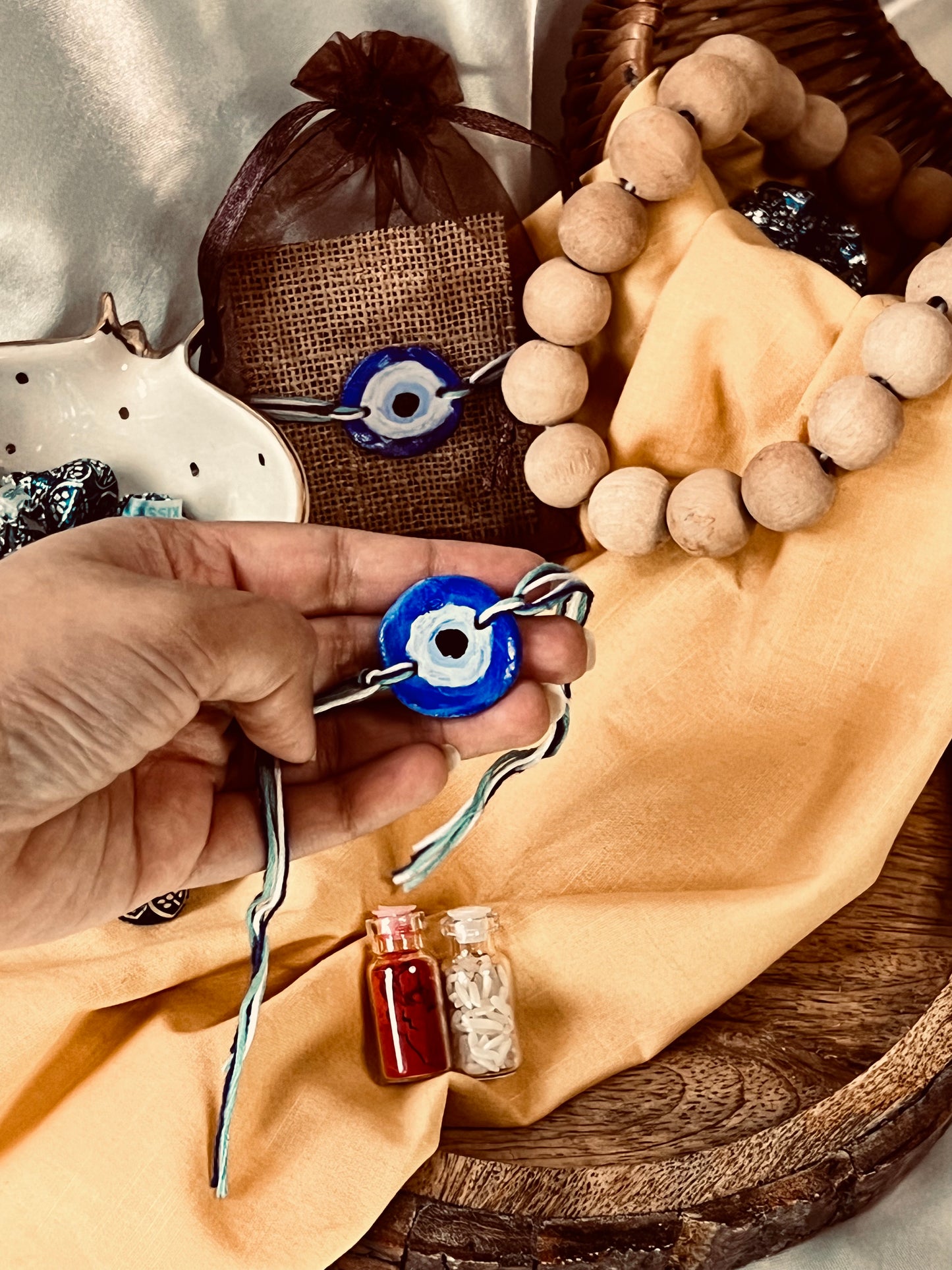 Handmade Clay Evil Eye Rakhi