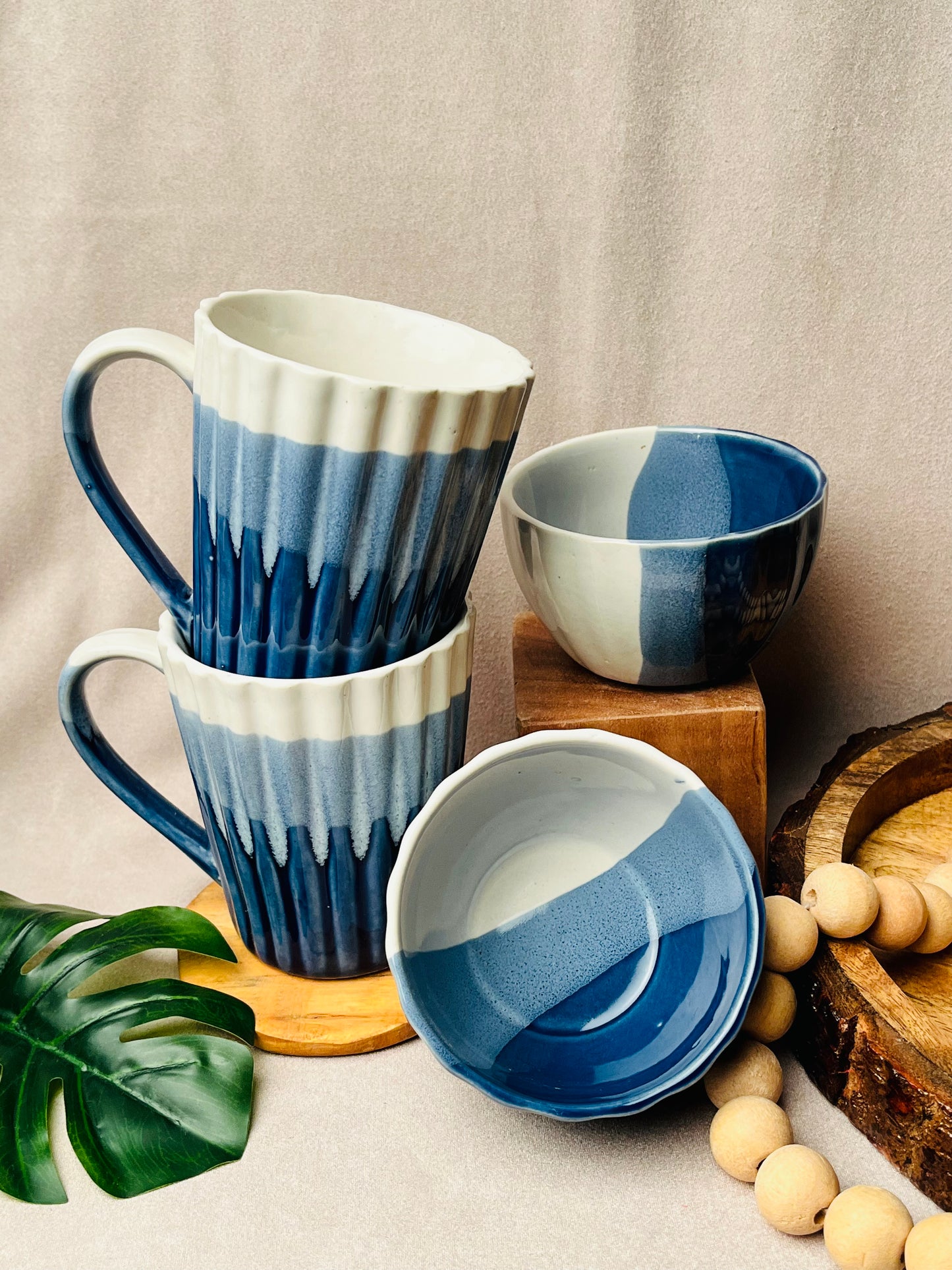 Ocean Blue Ombre Mugs and Bowls Combo