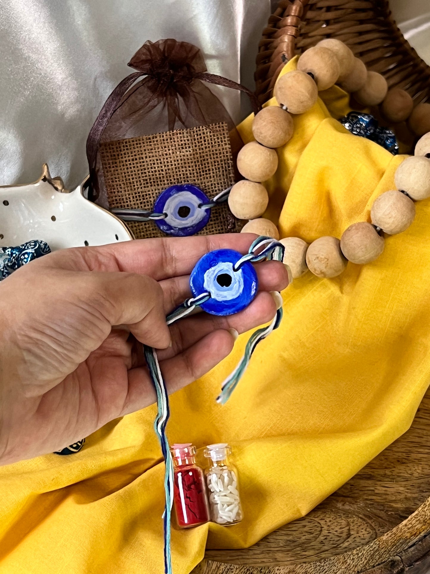 Handmade Clay Evil Eye Rakhi