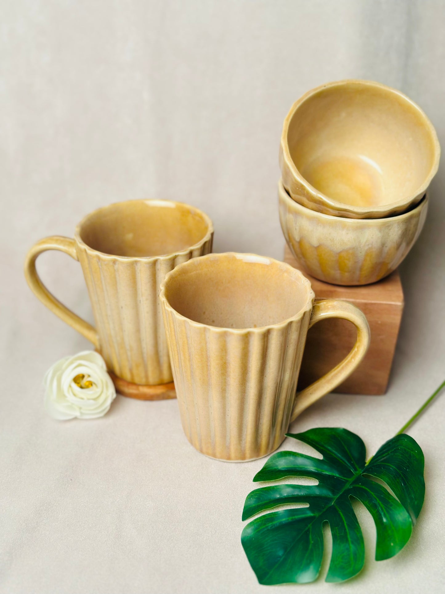 Yellow Ochre Mugs and Bowls Combo