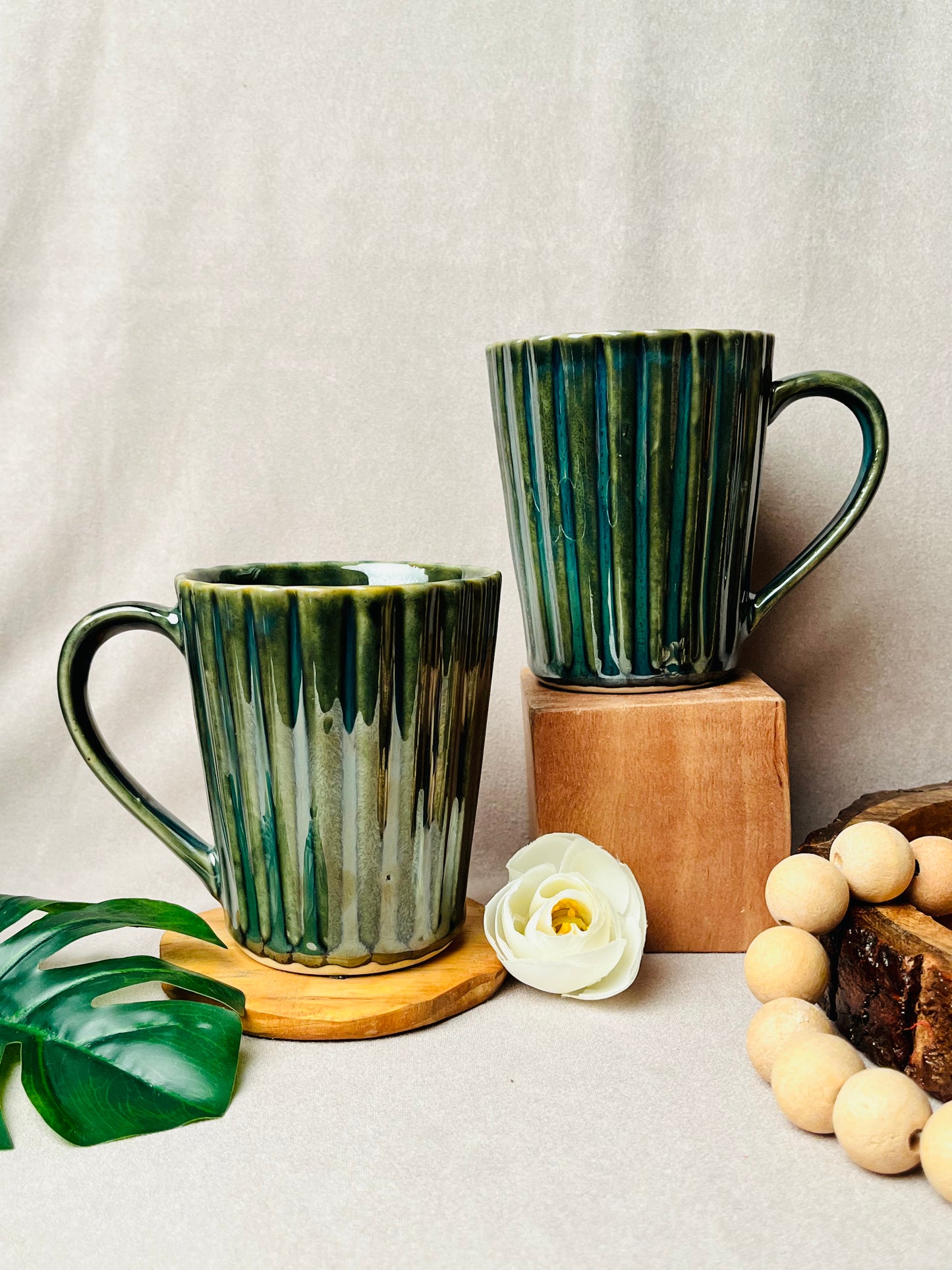 Olive Green Ribbed Mug