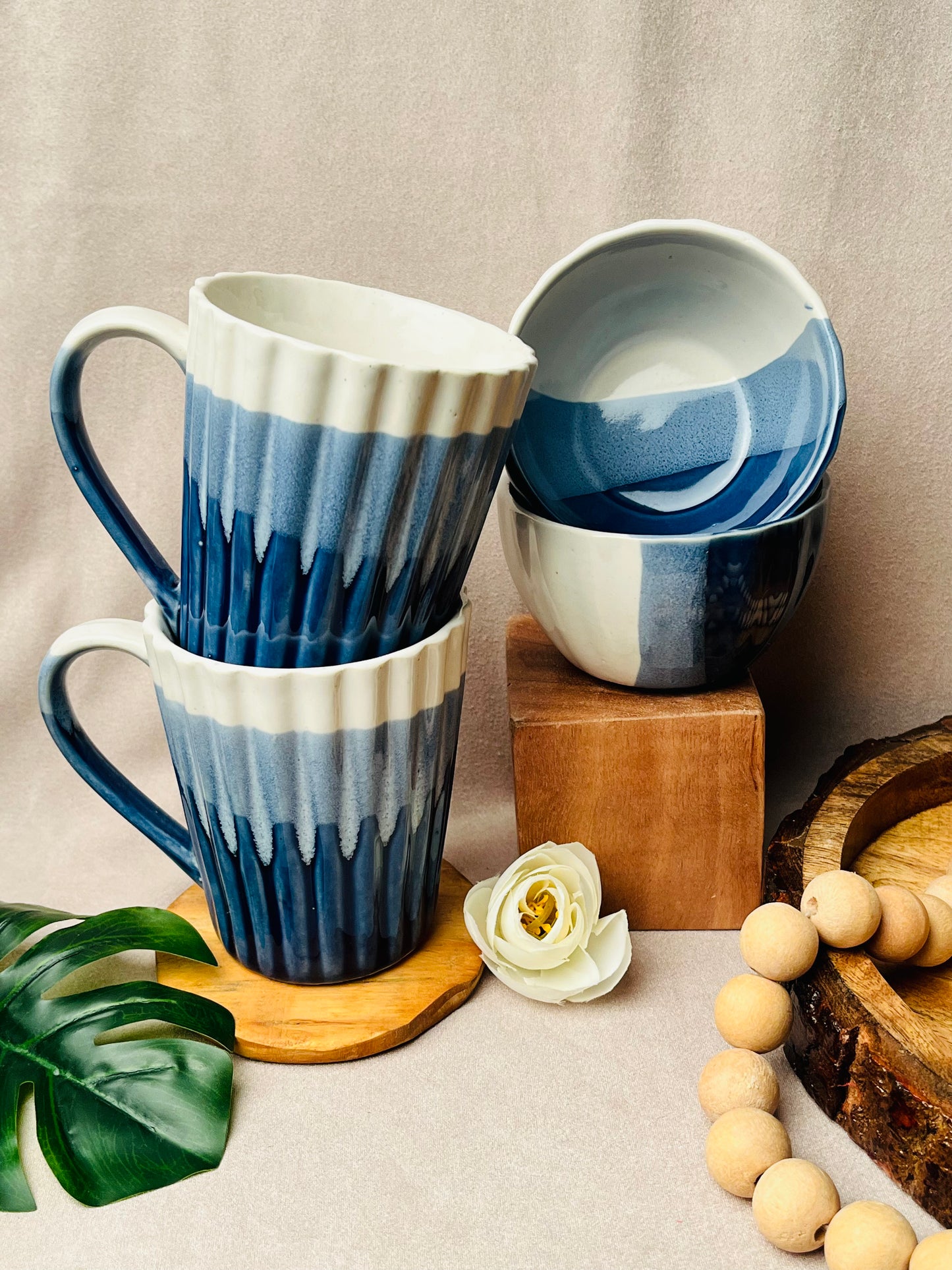 Ocean Blue Ombre Mugs and Bowls Combo