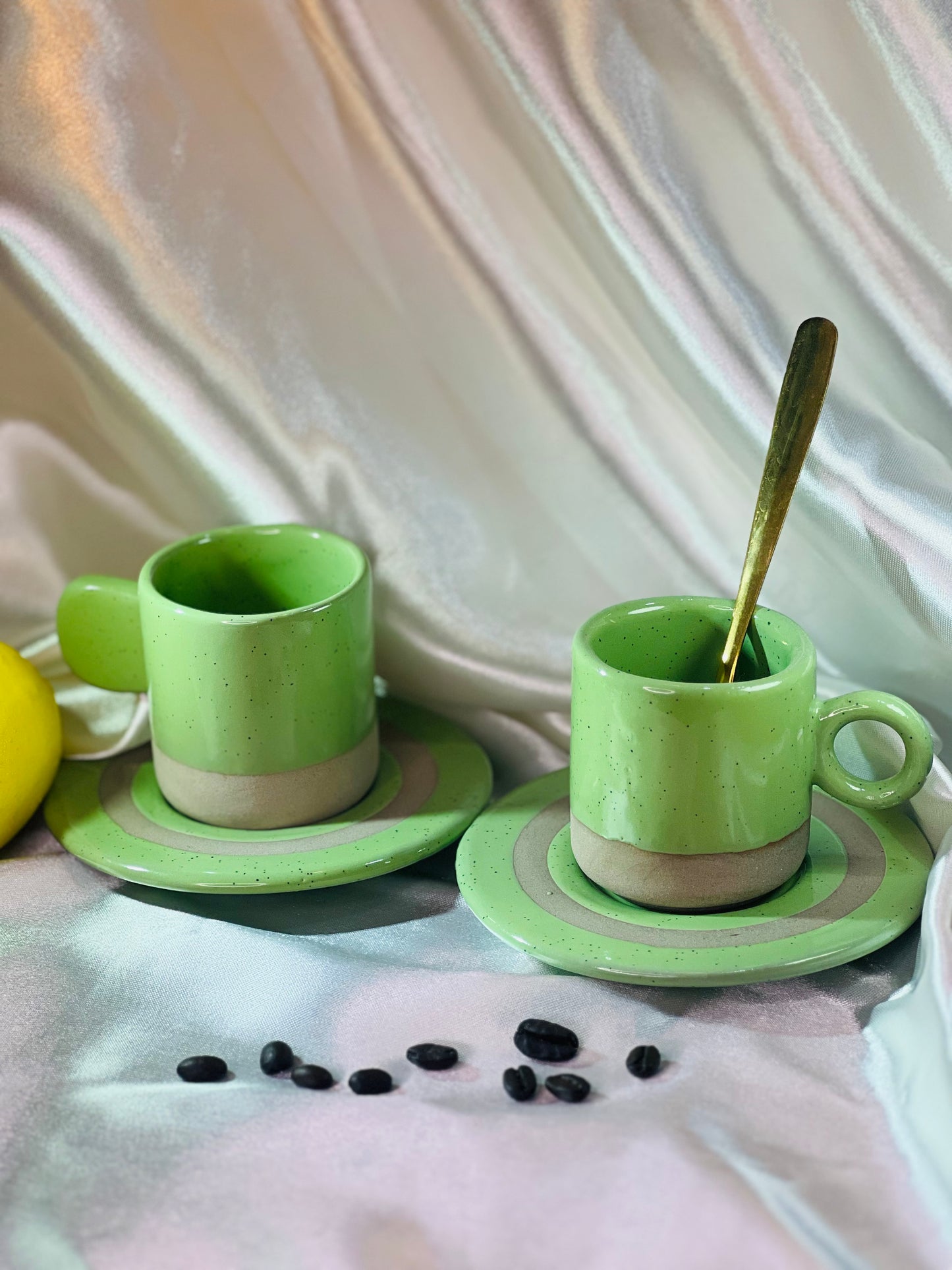 Green Espresso Cups & Saucers Combo