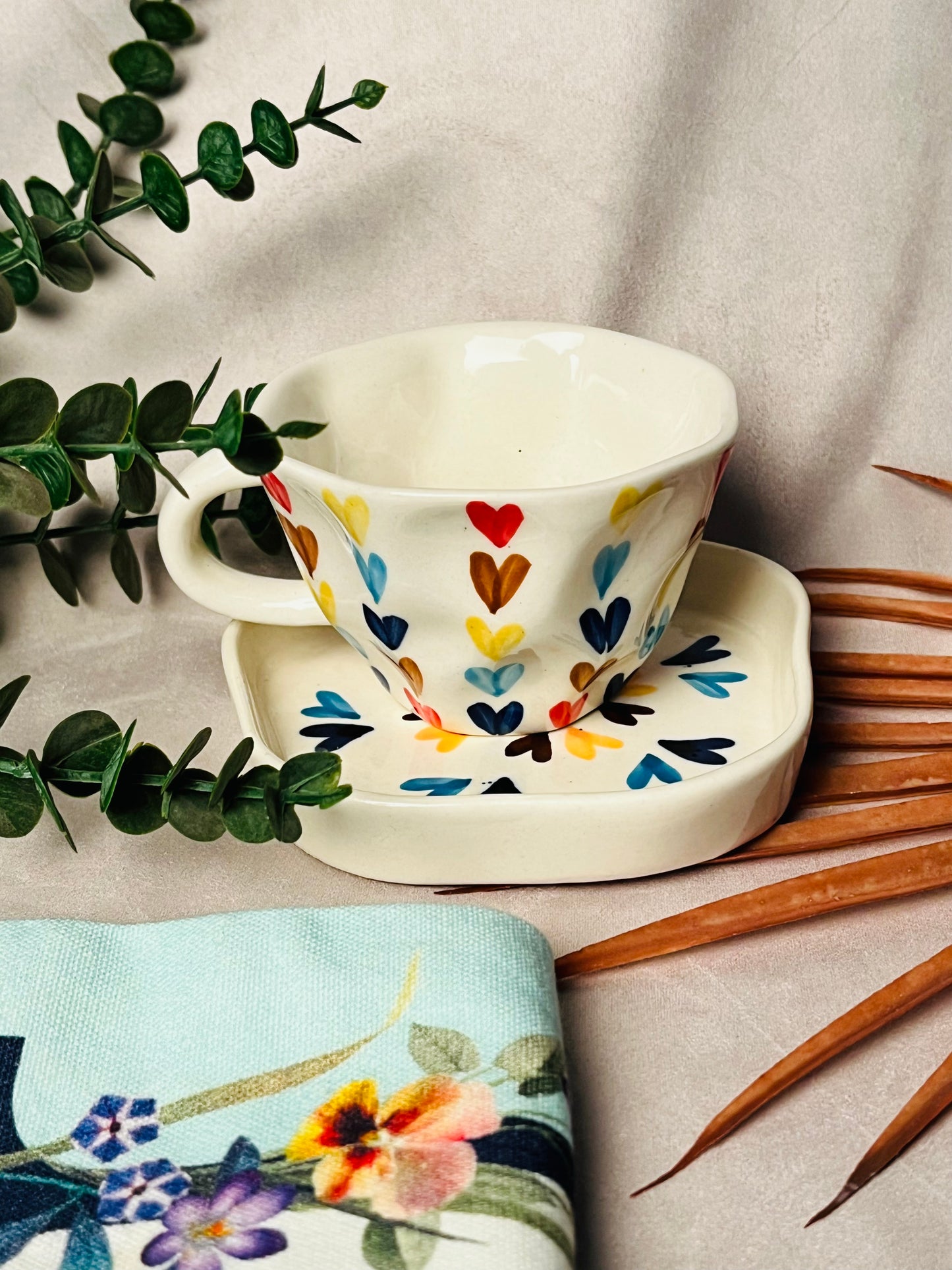 Dil Se Colourful Hearts Cup & Saucer