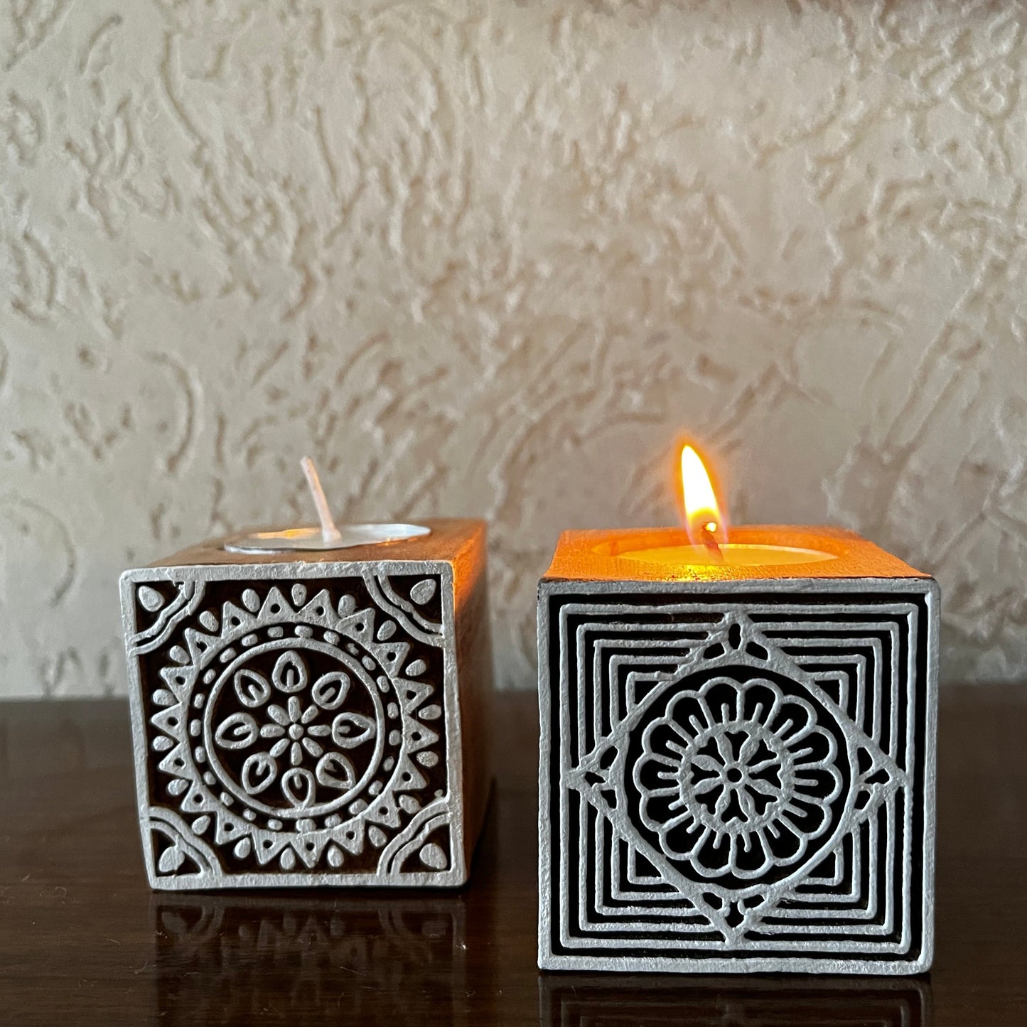 Wooden Hand-Carved Tealight Candle Holders