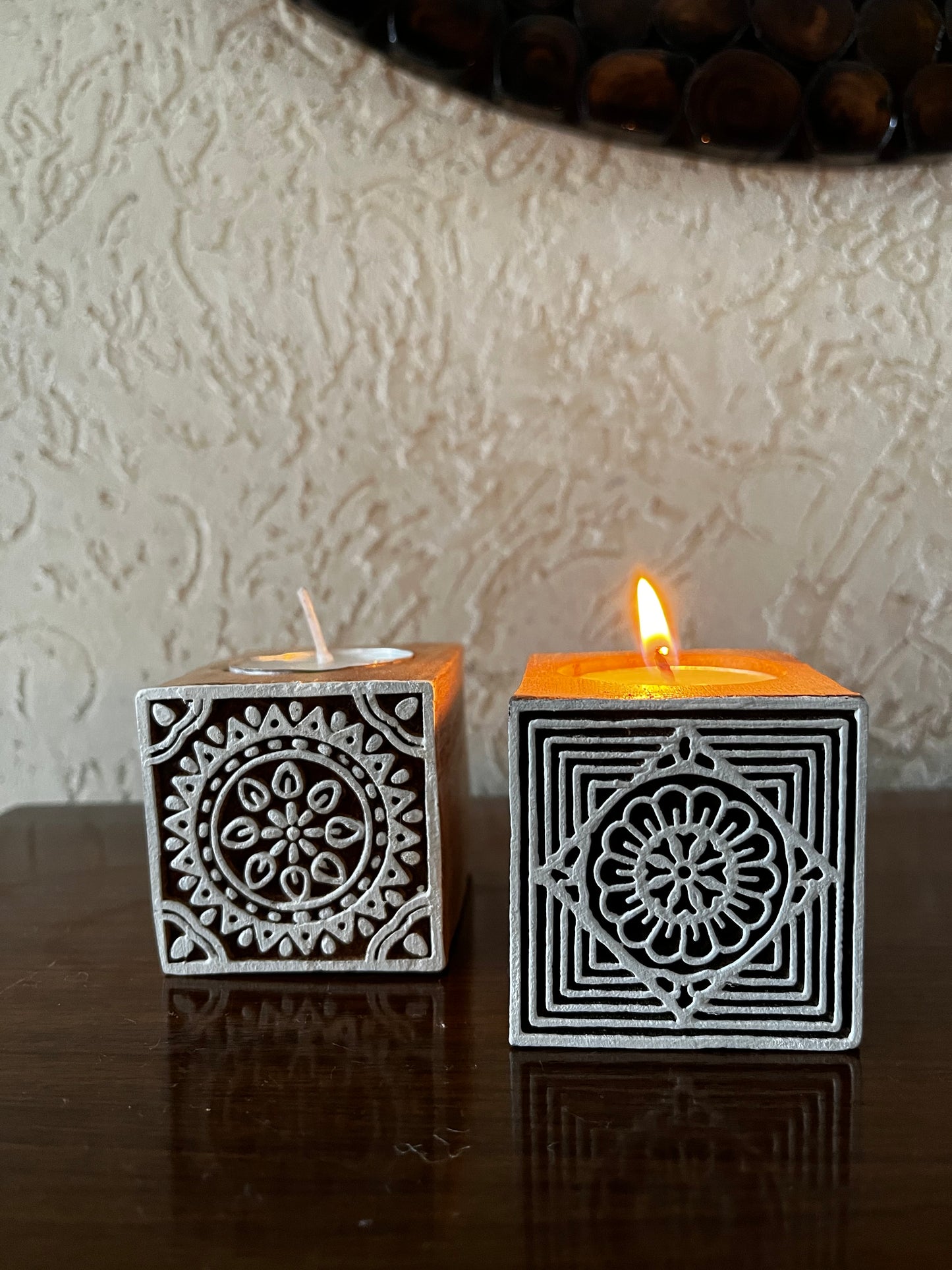 Wooden Hand-Carved Tealight Candle Holders